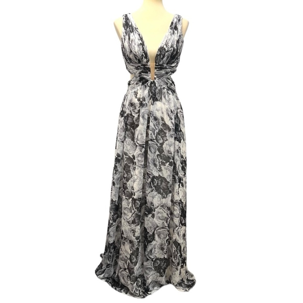 Aidan Mattox NWT Floral Sleeveless Double V Waist Cutouts Maxi Dress Women 8